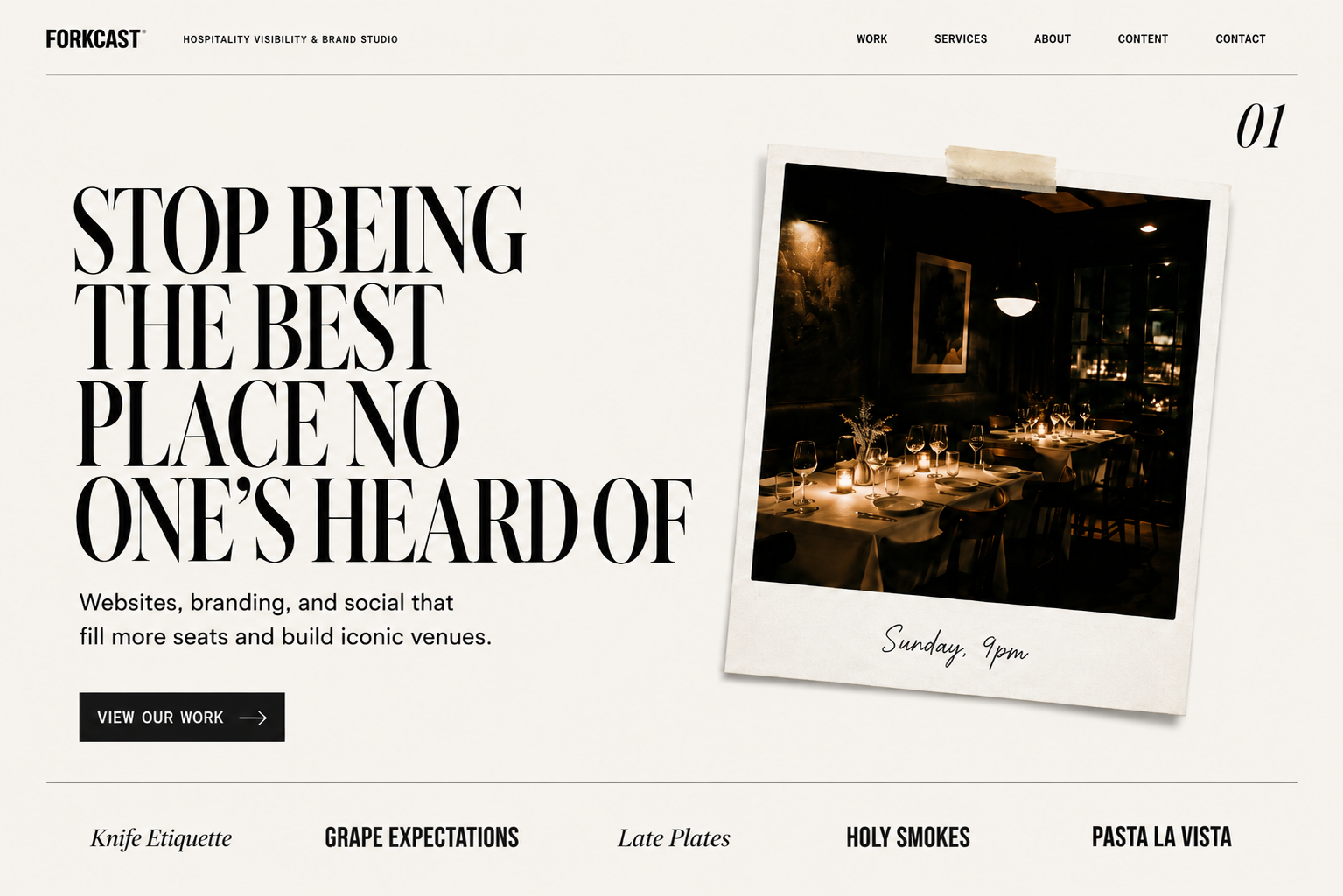 The Editorial skin. Fine dining website mockup.